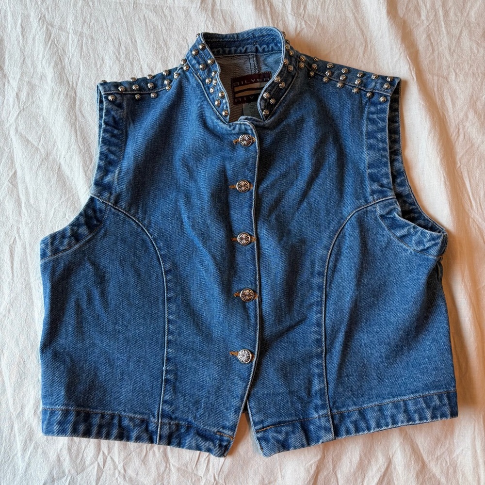 Vintage Studded Denim Vest 100% cotton